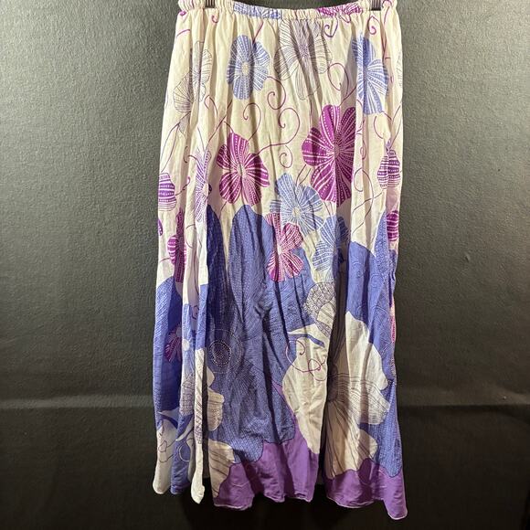 vtg women cotton maxi skirt medium purple floral fairy dainty feminine western - Picture 3 of 4